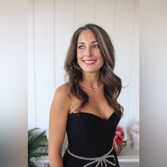 HELSI Grace Sweetheart Strapless Crystal Bow Black Midi Dress M - Picture 3 of 12